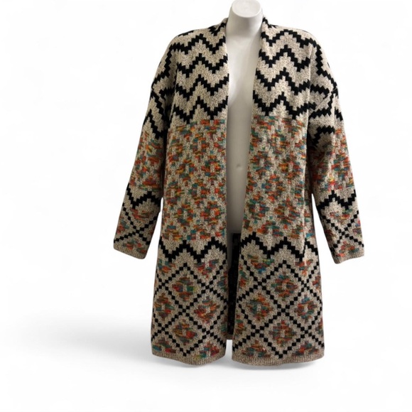 Aztec Patterned Long Open Cardigan - Picture 2 of 7
